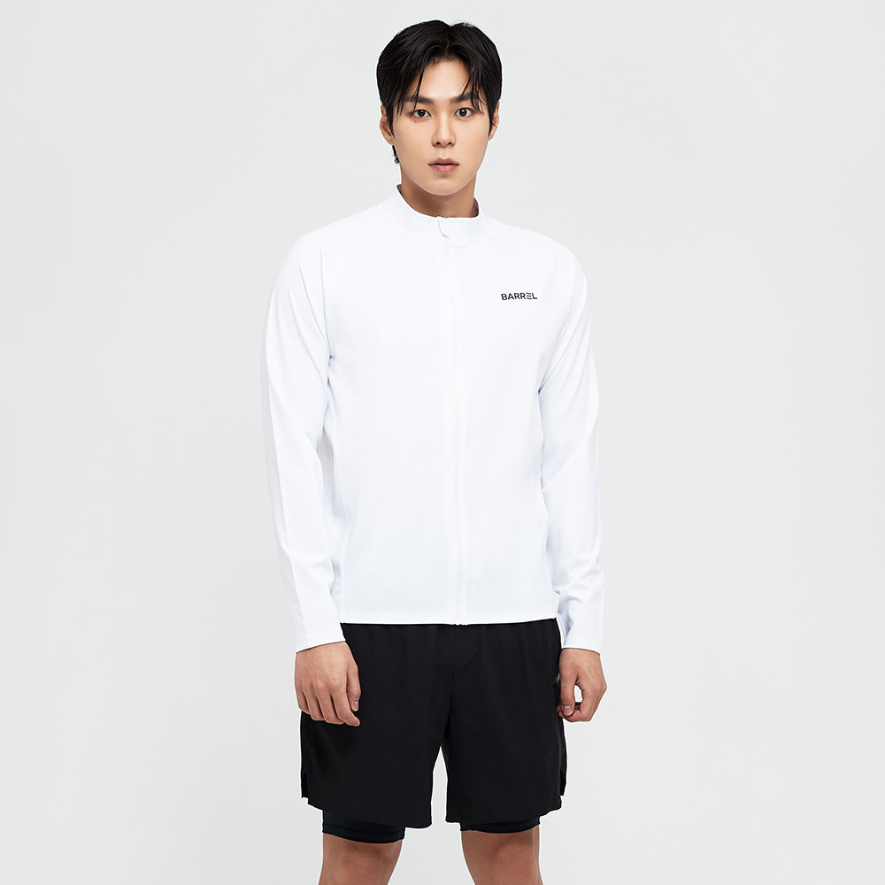 배럴 맨 에센셜 릴렉스핏 집업 래쉬가드 화이트