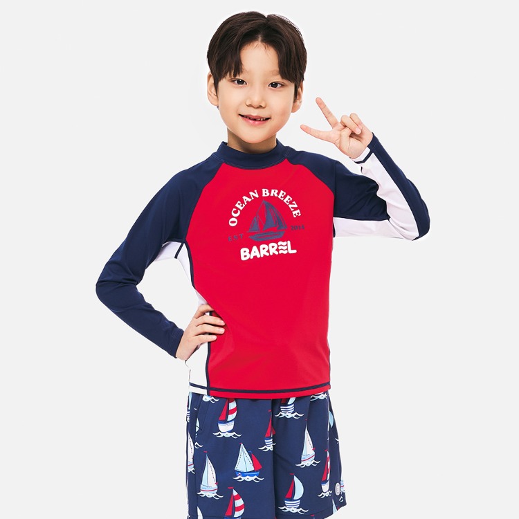 배럴 키즈 노티컬 래쉬가드 라이트 레드