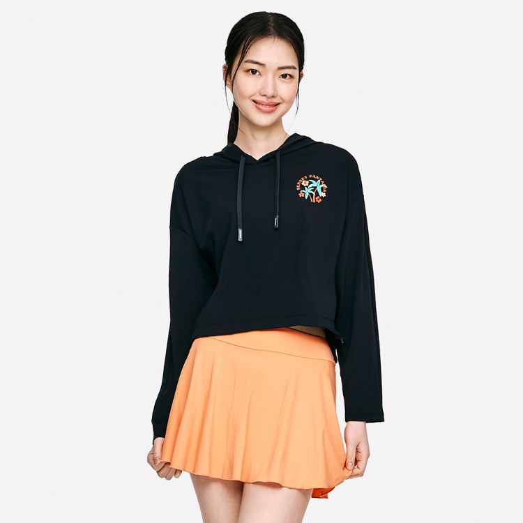 배럴 우먼 트로피컬 루즈핏 후드 래쉬가드 블랙