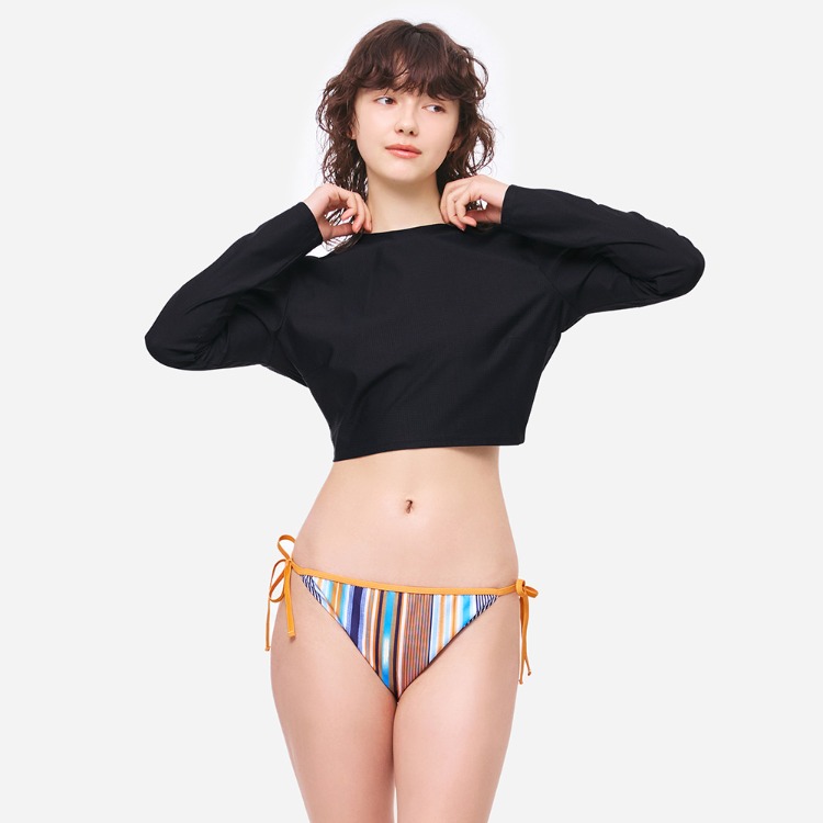배럴 우먼 노티컬 루즈핏 크롭 래쉬가드 블랙