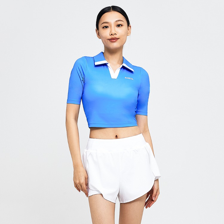 배럴 우먼 노티컬 카라 크롭 래쉬가드 라이트블루