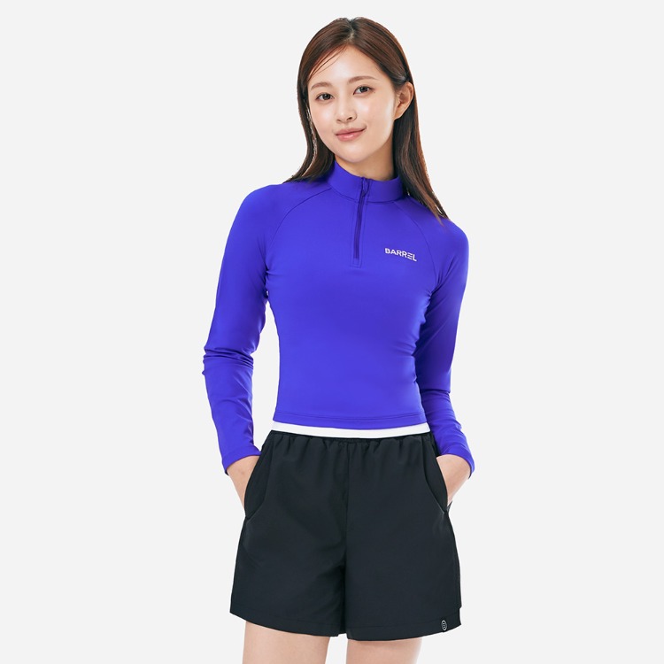 배럴 우먼 에센셜 하프 집업 크롭 래쉬가드 퍼플