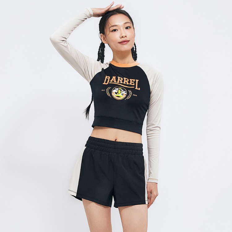 배럴 우먼 로맨틱모션 바시티 크롭 래쉬가드 블랙
