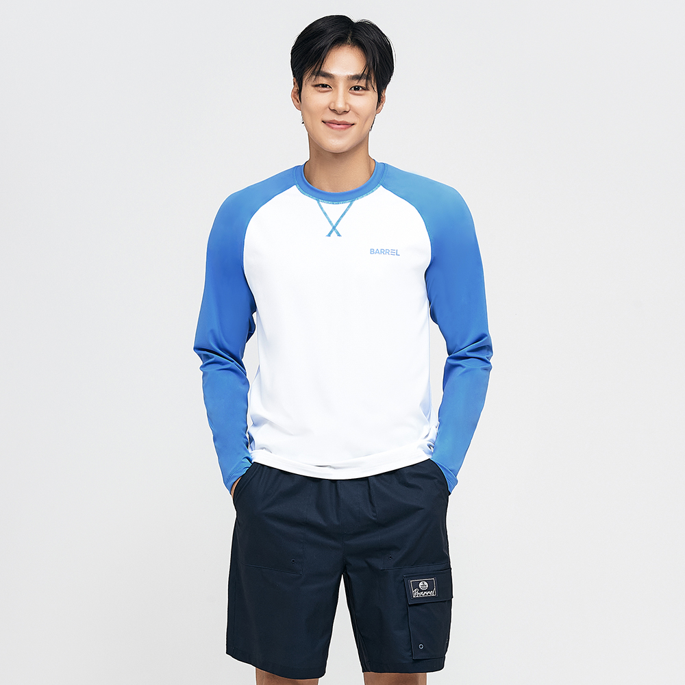 배럴 맨 노티컬 넥스티치 릴렉스핏 래쉬가드 화이트