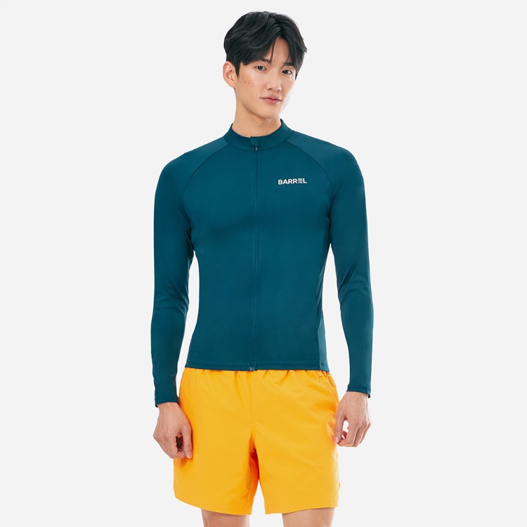 배럴 맨 에센셜 스탠다드핏 집업 래쉬가드 딥그린