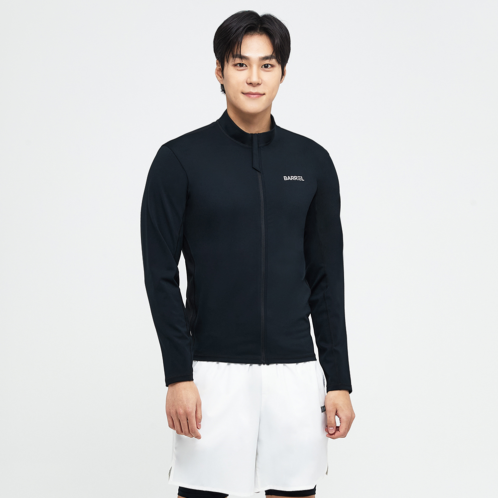 배럴 맨 에센셜 스탠다드핏 집업 래쉬가드 블랙