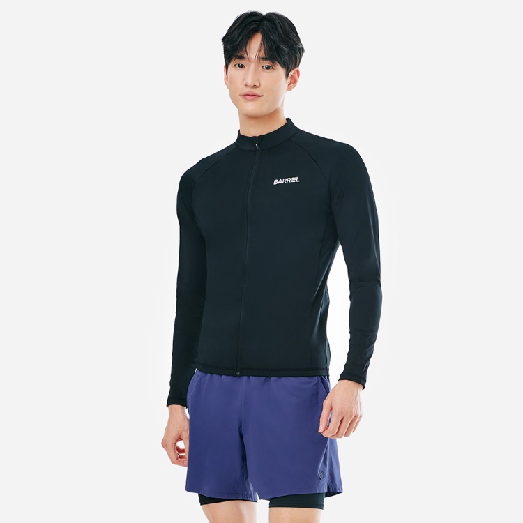 배럴 맨 에센셜 스탠다드핏 집업 래쉬가드 블랙