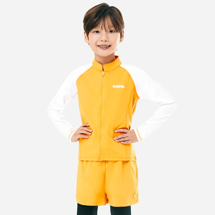 배럴 키즈 에센셜 집업 래쉬가드 옐로