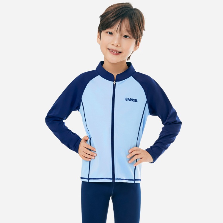 배럴 키즈 에센셜 집업 래쉬가드 아쿠아블루