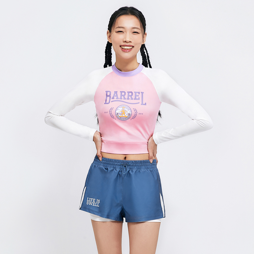 배럴 우먼 로맨틱모션 바시티 크롭 래쉬가드 핑크