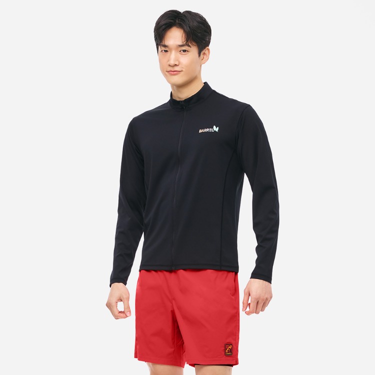 배럴 맨 트로피컬 릴렉스핏 집업 래쉬가드 블랙