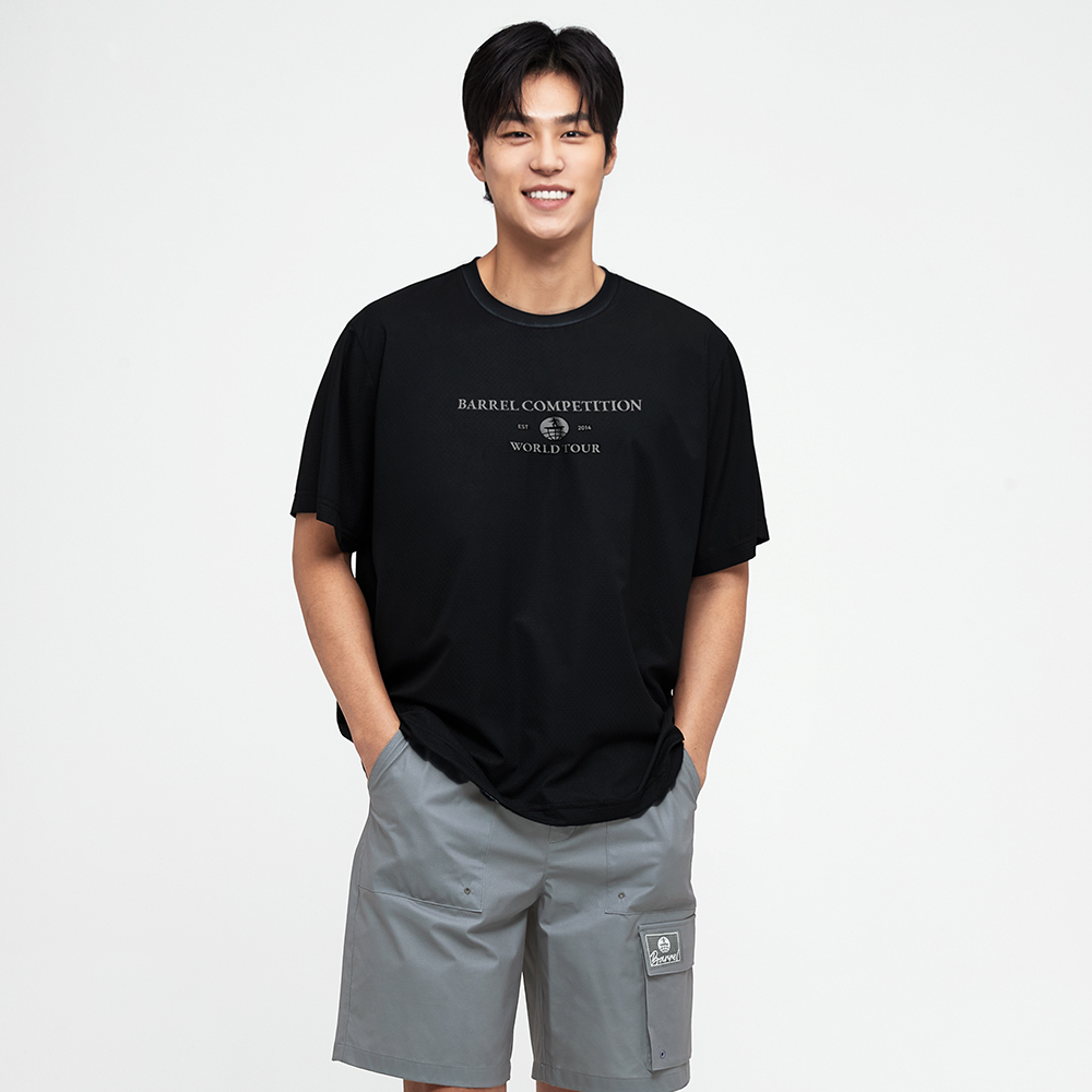 배럴 맨 노티컬 사각메쉬 반팔 티셔츠 블랙