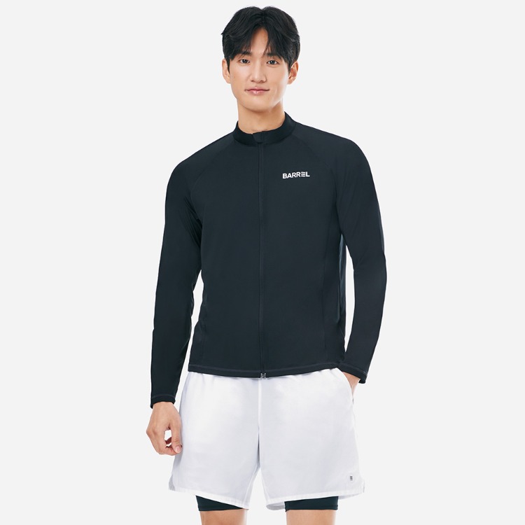 배럴 맨 에센셜 릴렉스핏 집업 래쉬가드 블랙