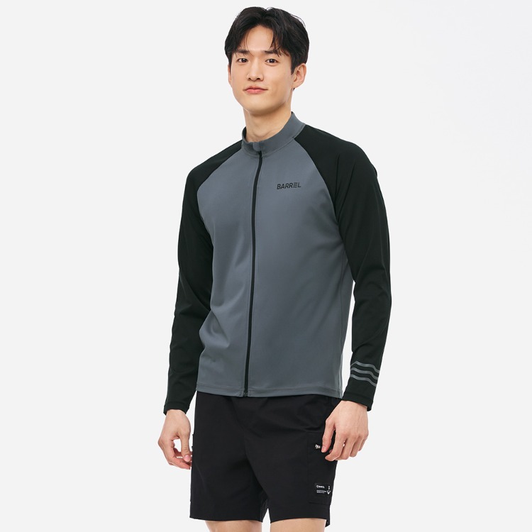 배럴 맨 노티컬 릴렉스핏 집업 래쉬가드 딥그레이