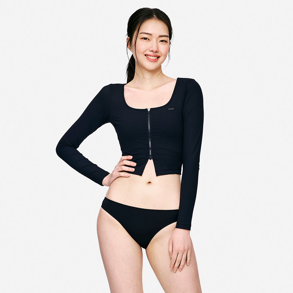 배럴 우먼 노티컬 골지 크롭 집업 래쉬가드 블랙