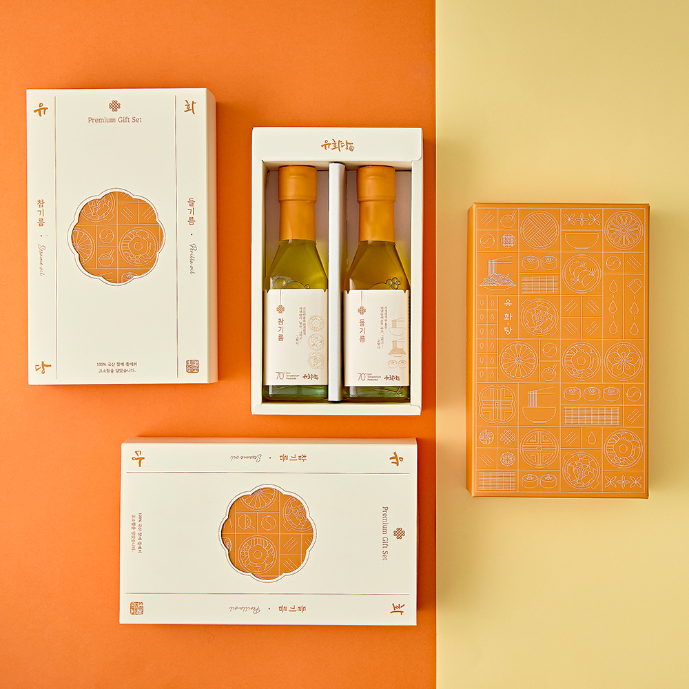 [유화당] 직접 짠 저온압착 국산 참기름, 들기름 180ml 세트