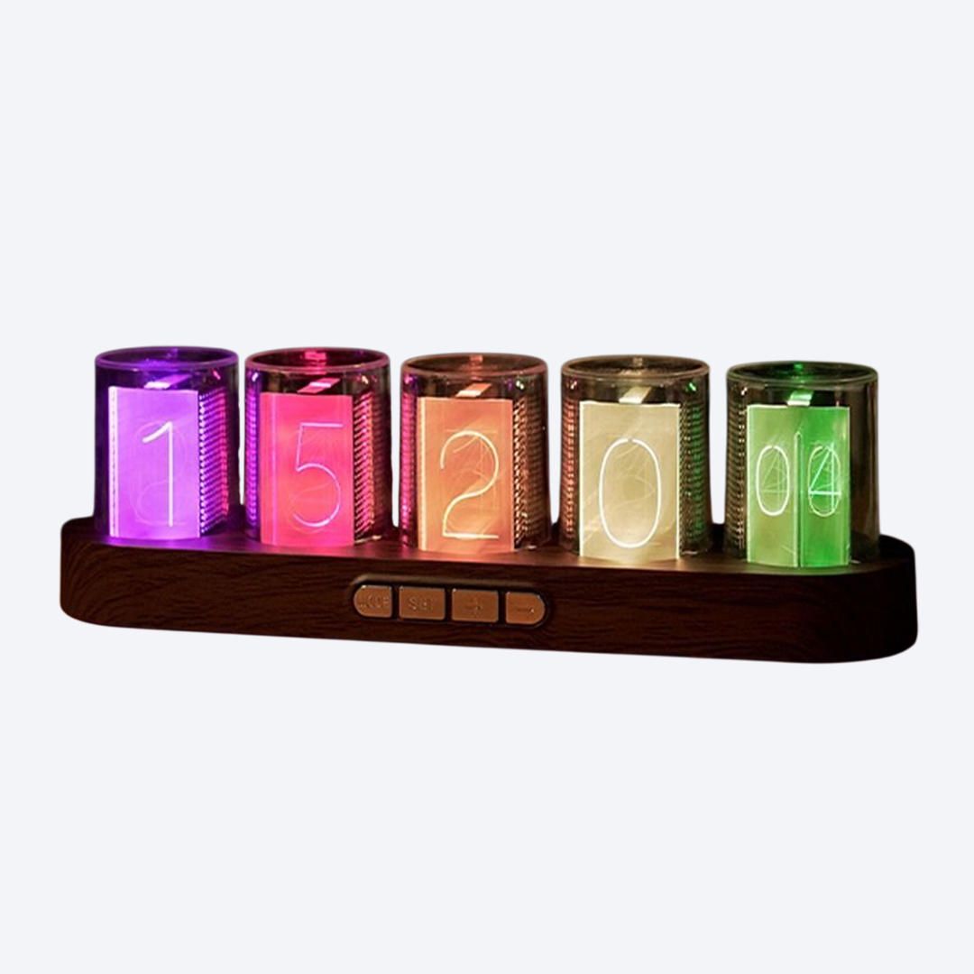 레인보우타임 그라데이션 RGB 디지털 LED 튜브 램프 데스크 클락 시계