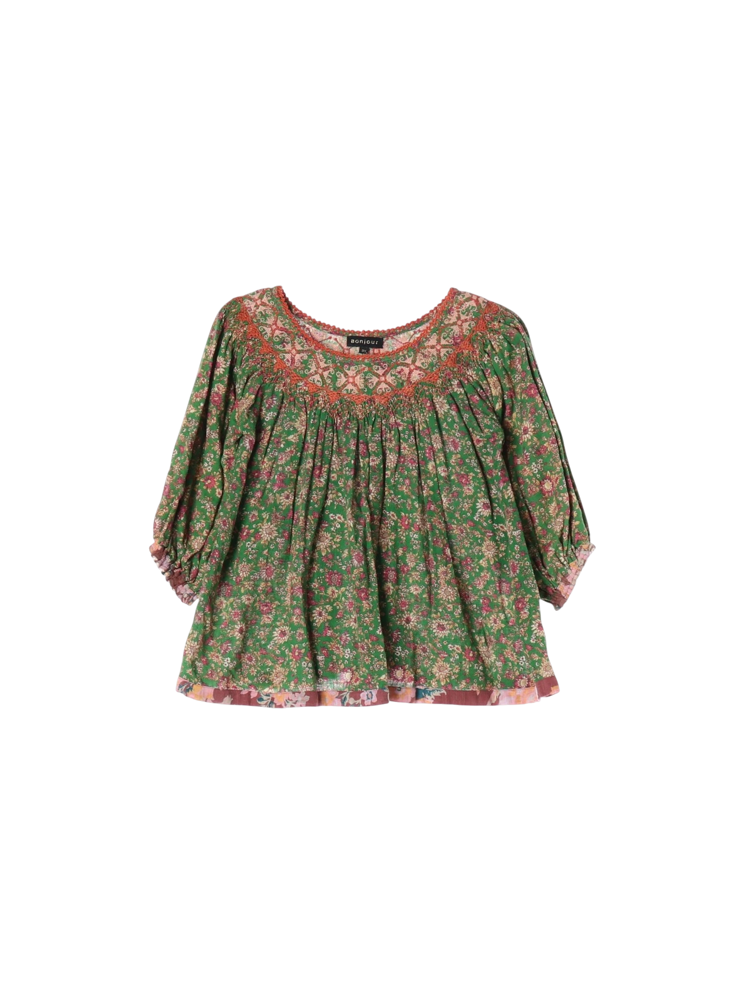 봉주르 셔링 그린 블라우스 8y 0