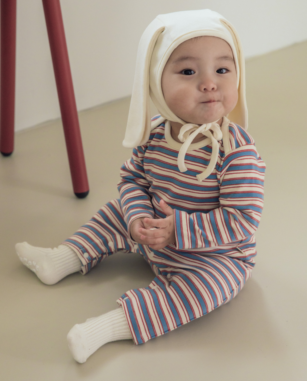 코튼스판 멀티스트라이프 슬림핏 롬퍼