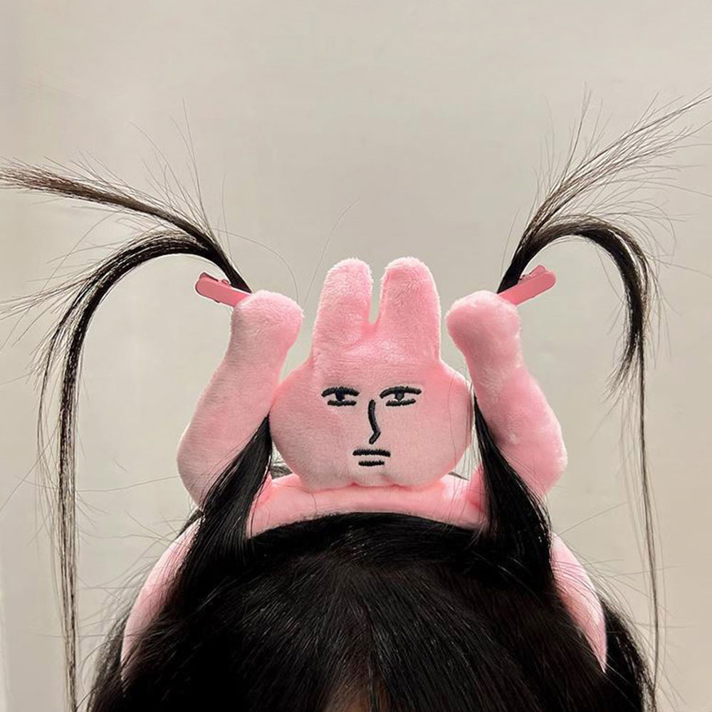 엄근진 핑크 토끼 인형 머리띠 헤어밴드 집게핀 재미있는 인싸템 파티 친구 우정 선물