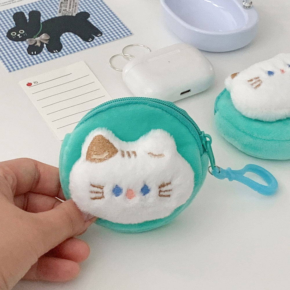 귀여운 고양이 인형 민트 동전 지갑 미니 파우치 키링 가방 열쇠고리 친구 커플 생일 선물
