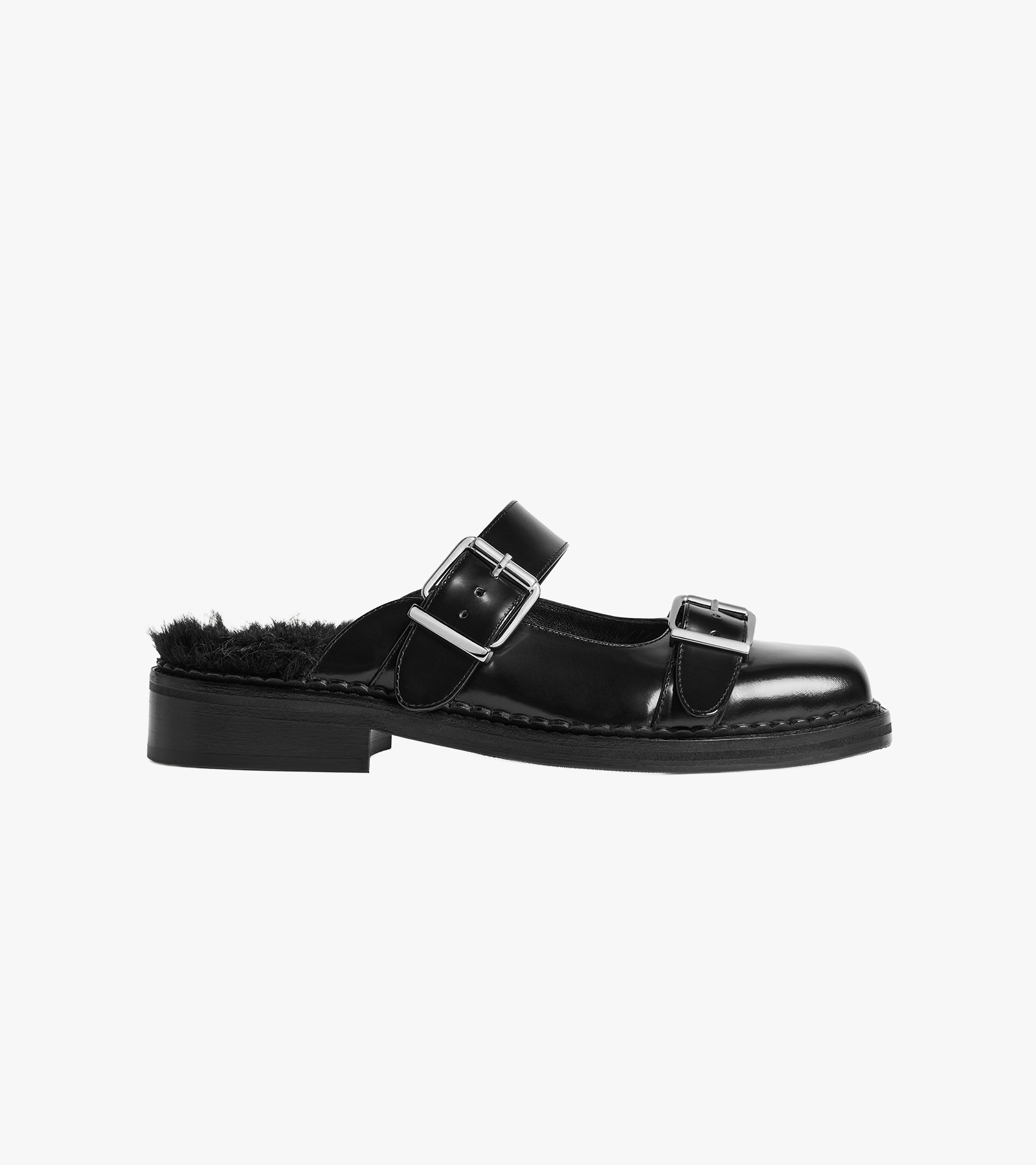 Faux Fur Lined Buckle Mary Jane Mule