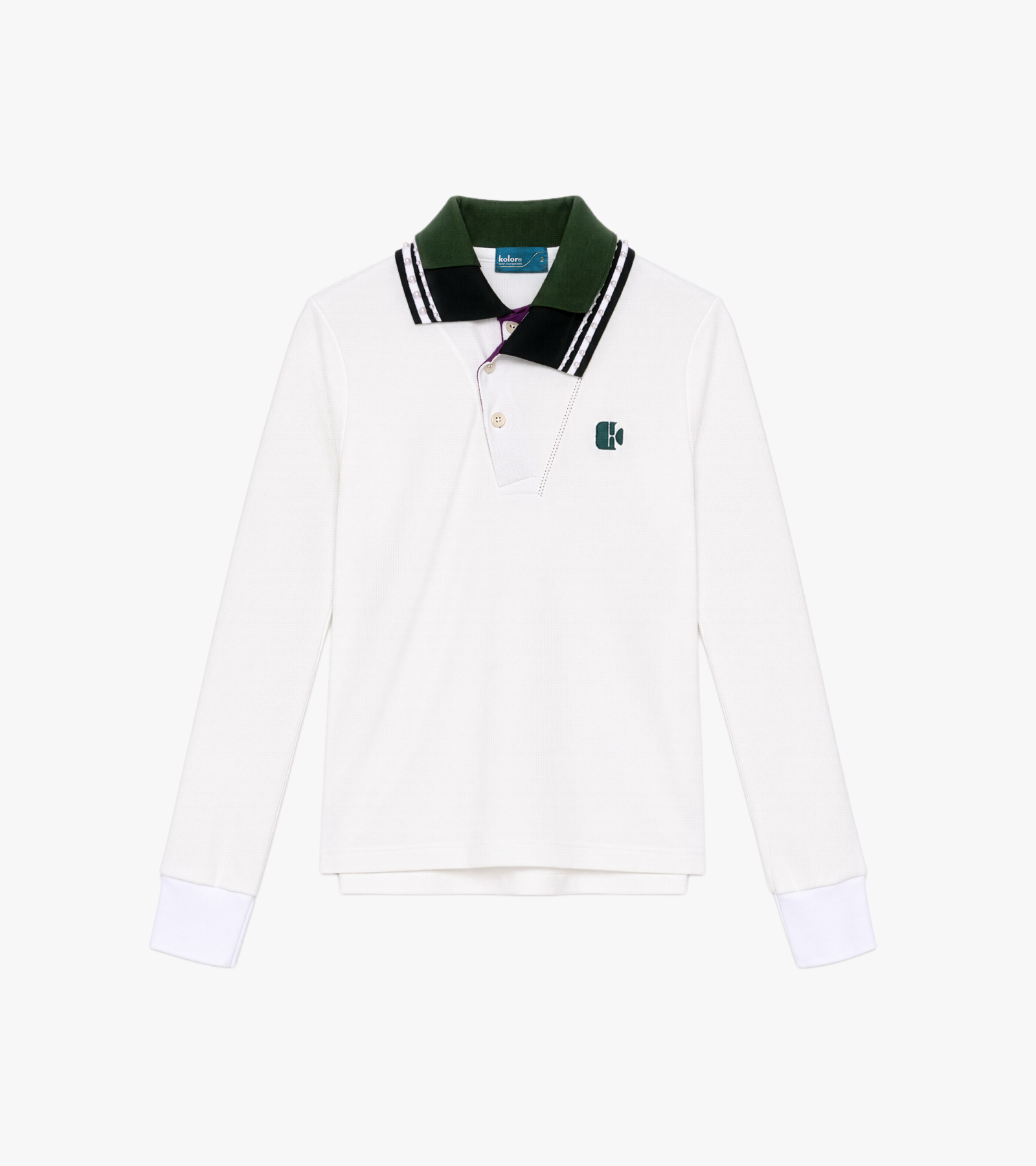 Pearl Asymmetric Double Collar Long Sleeve Polo