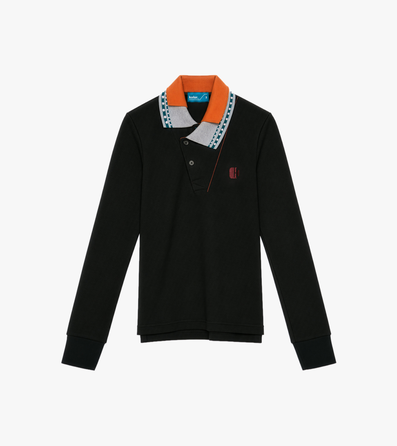Pearl Asymmetric Double Collar Long Sleeve Polo