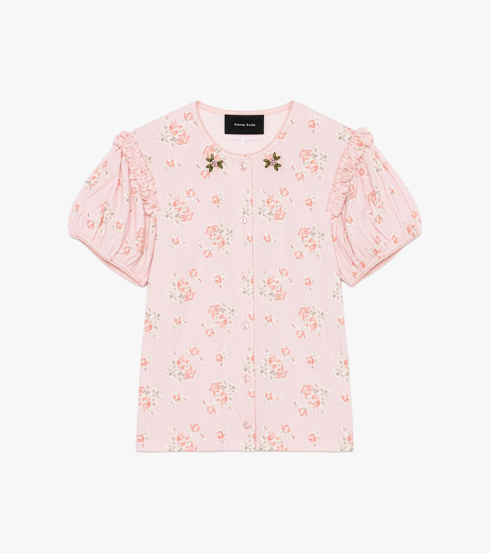 Pointelle Puff Sleeve Cardigan