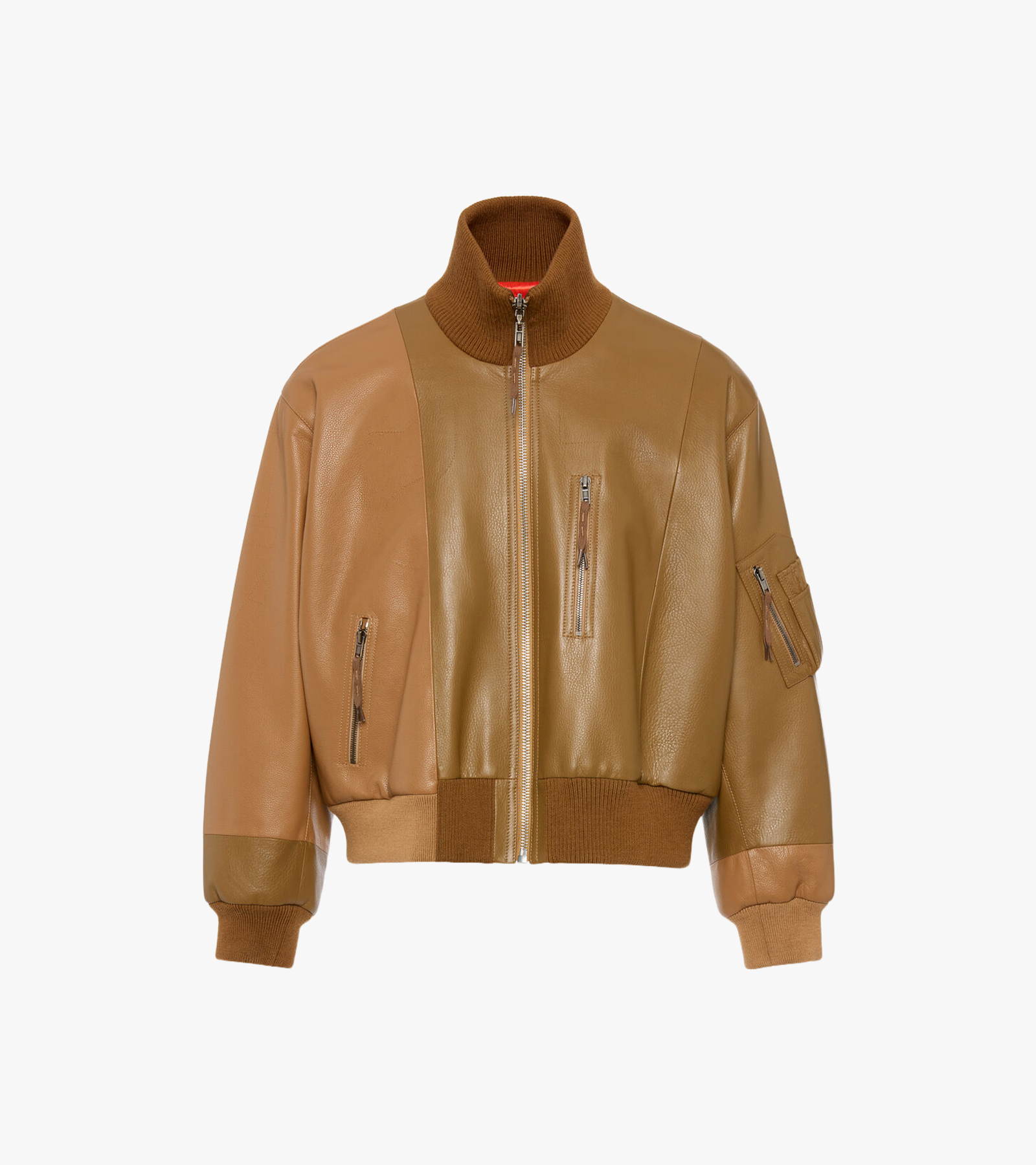 Spliced Leather Bomber Jacket