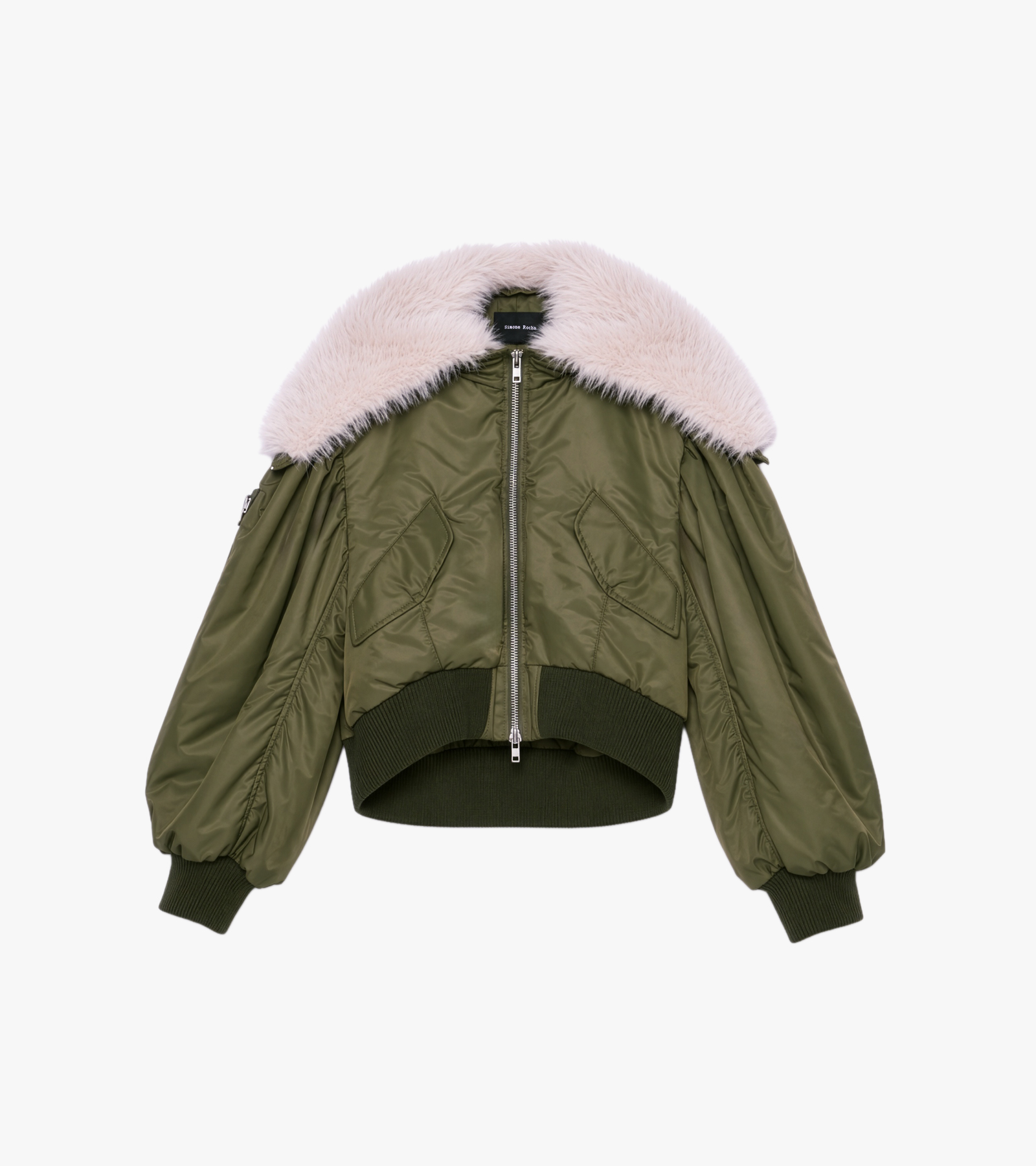 Cropped Split Faux Fur Hood Bomber Jacket