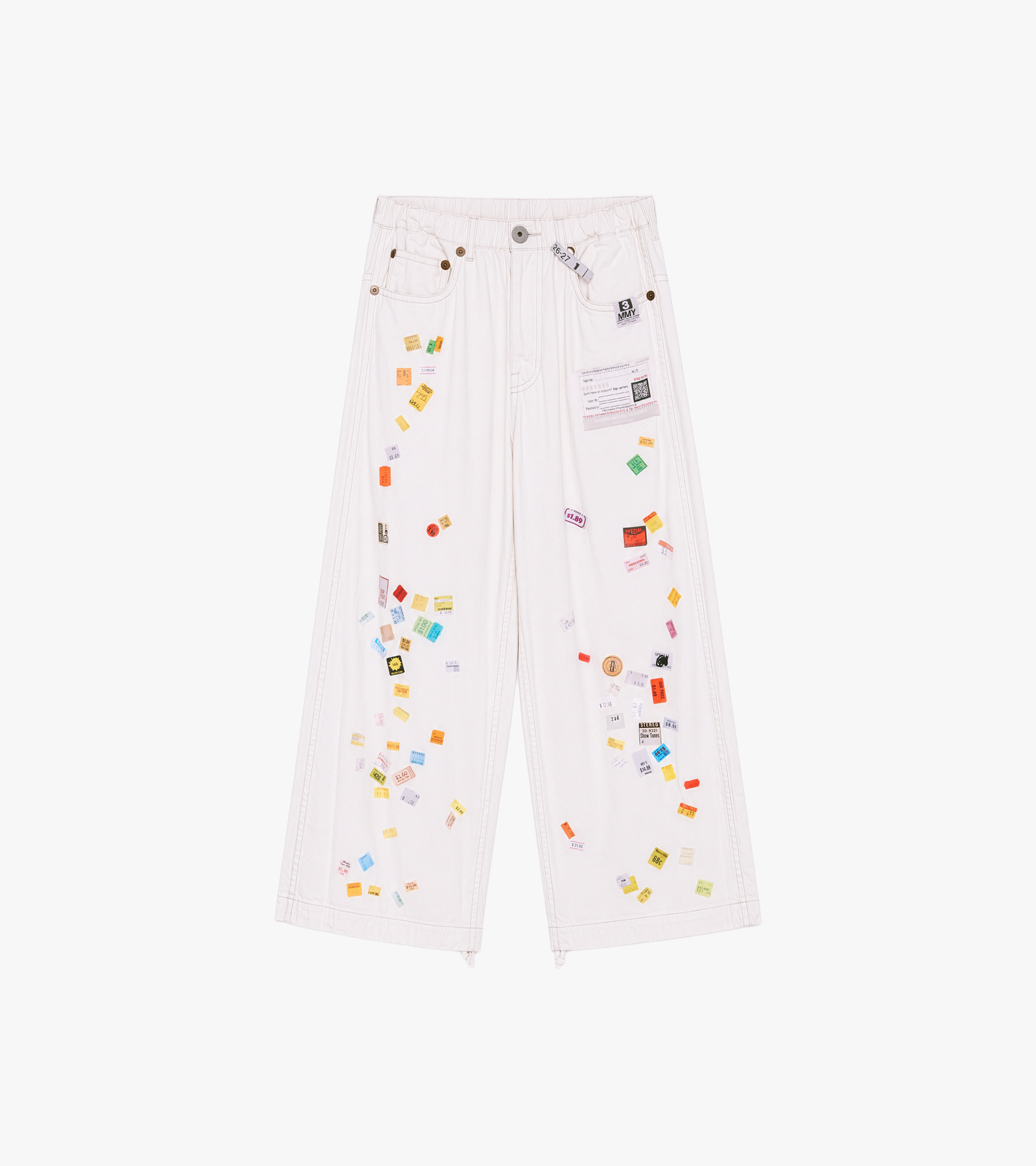 Price Tag Sticker Printed Wide Denim Pants