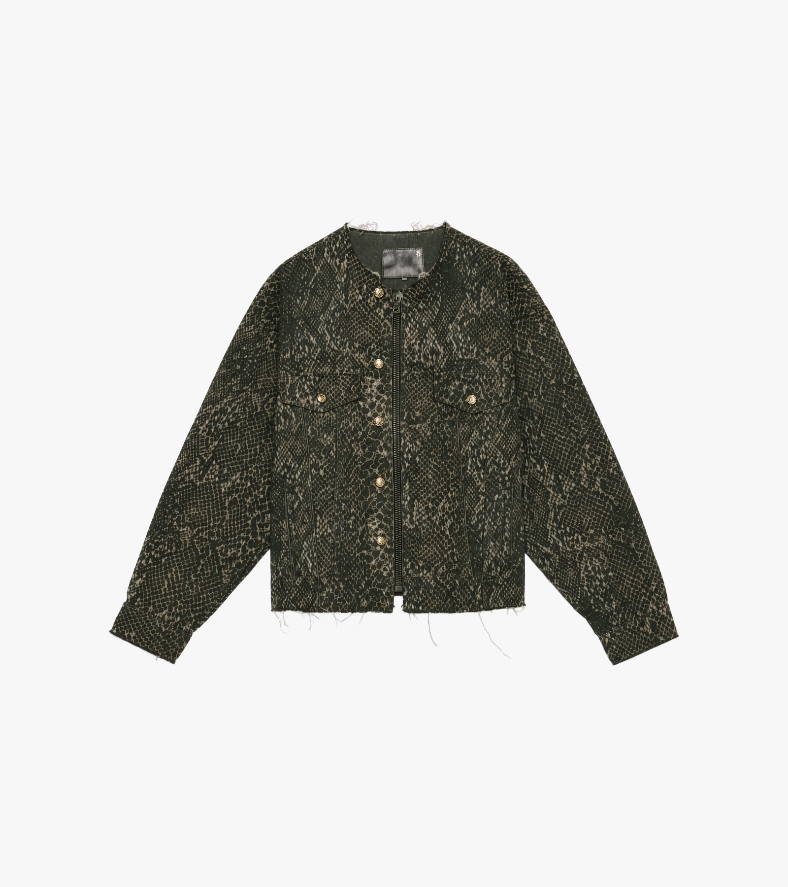 Collarless Zip-Up Trucker Jacket