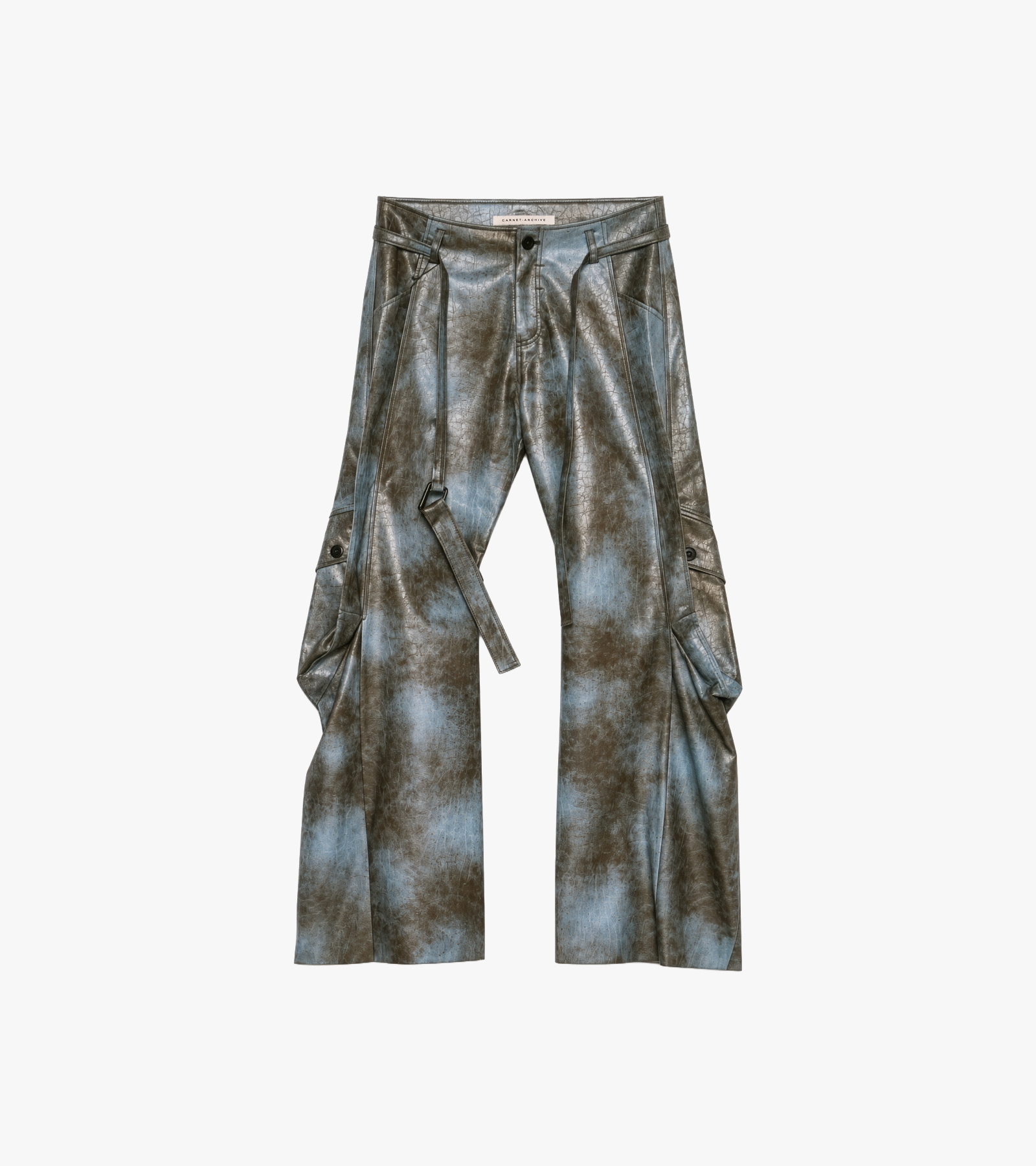 Crack Faux Leather Belted Lump Cargo Trousers