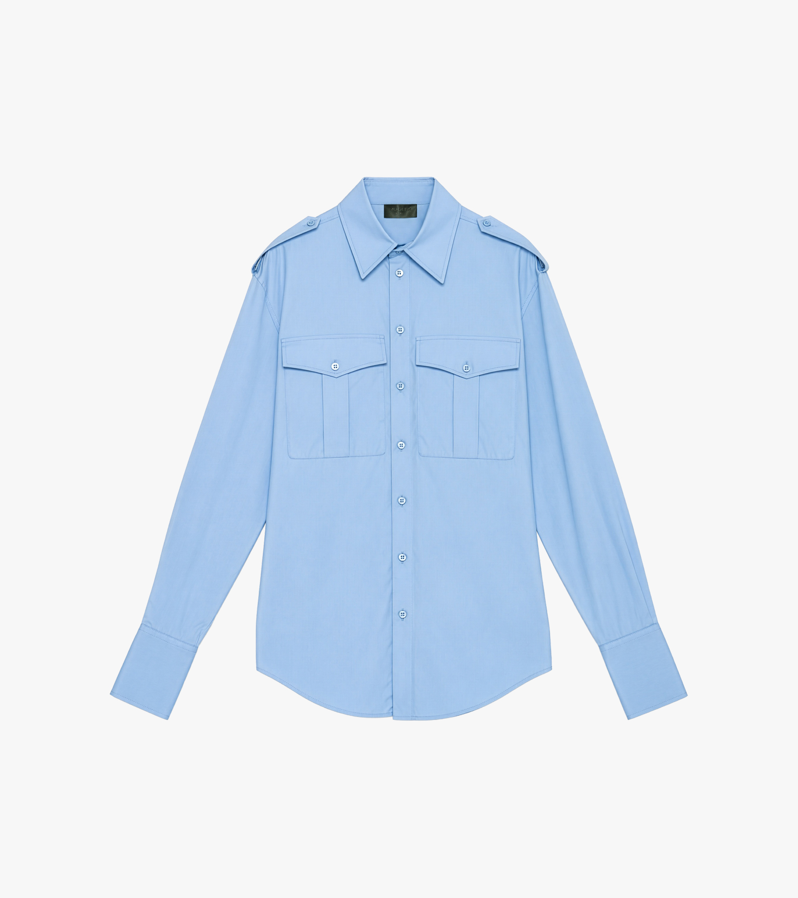 Smocked Blue Military Shirt