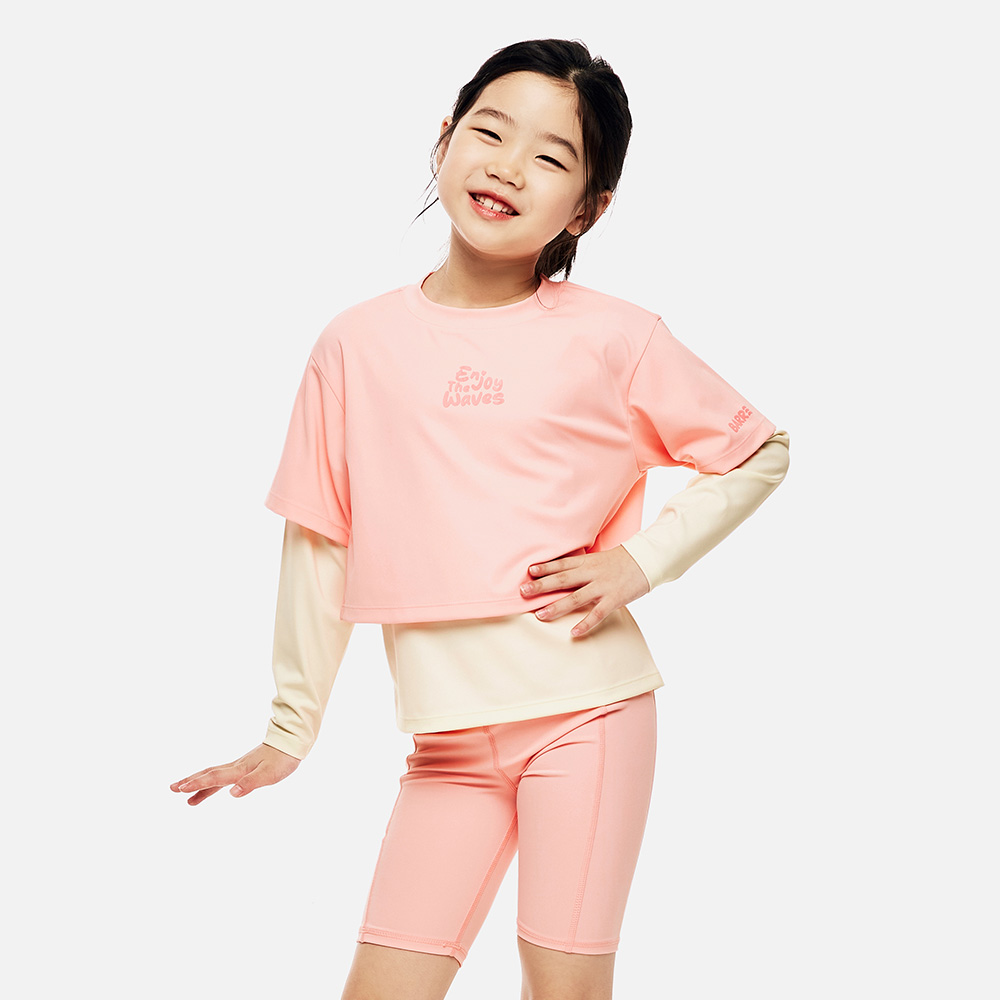 배럴 키즈 레이어드 반팔 래쉬가드 핑크