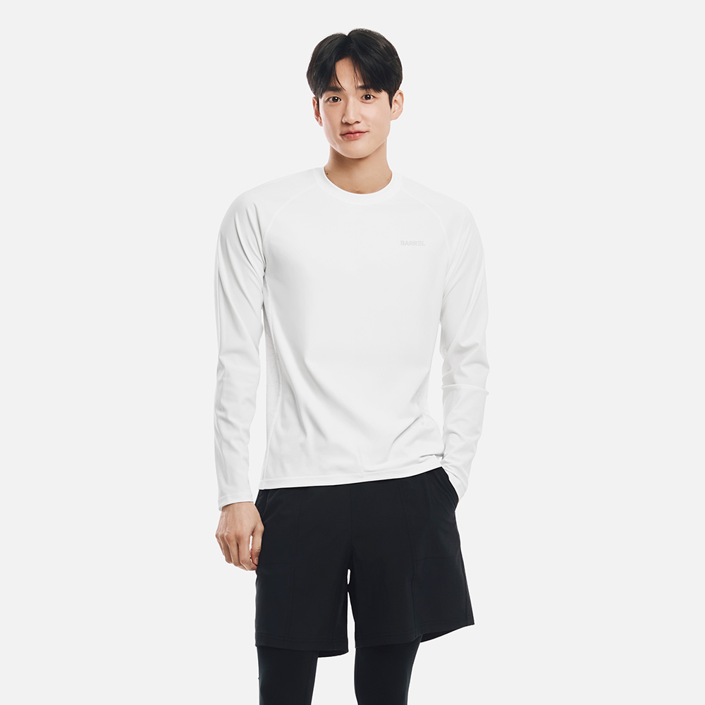 배럴 맨 릴렉스핏 크랙 배색 래쉬가드 오프화이트