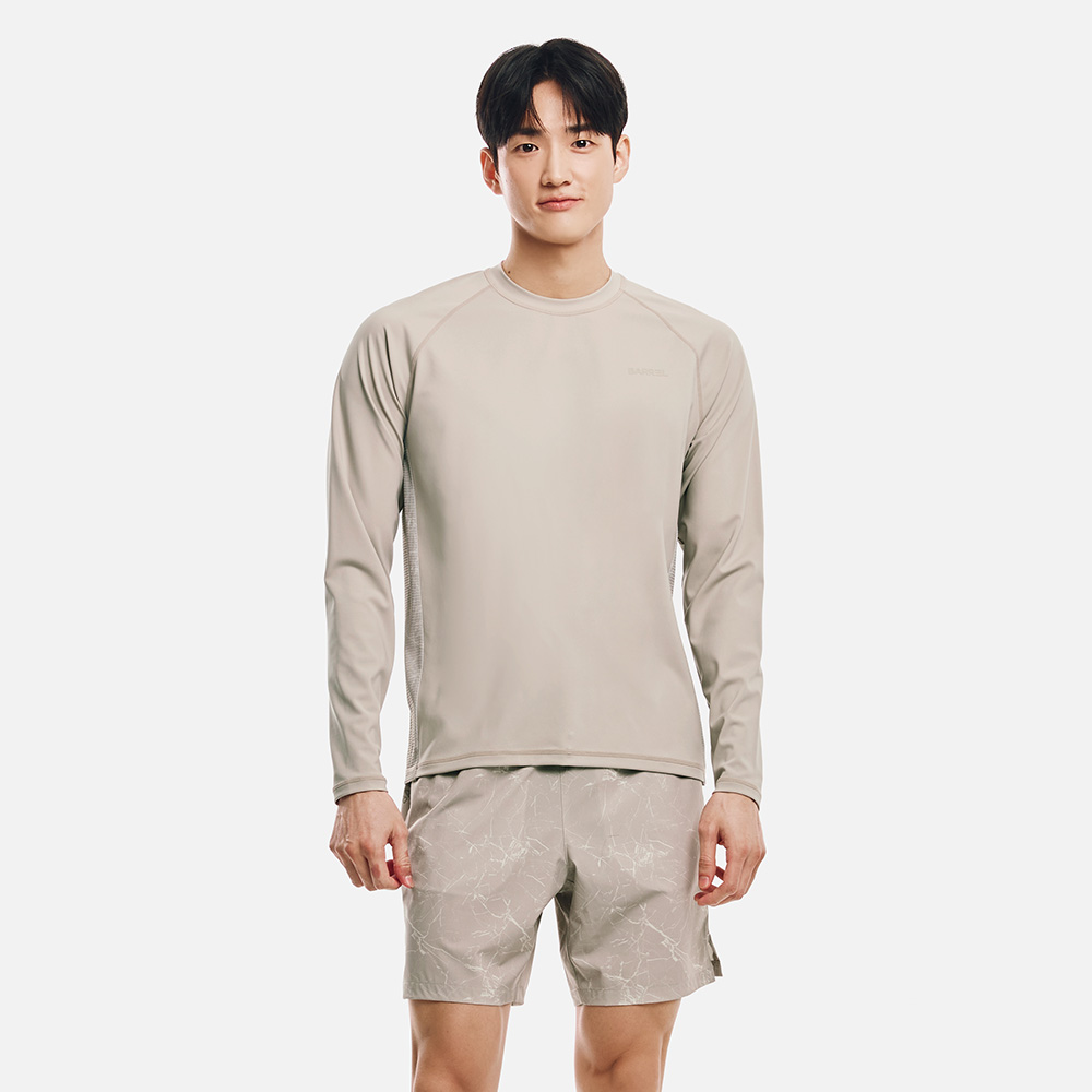 배럴 맨 릴렉스핏 크랙 배색 래쉬가드 샌드