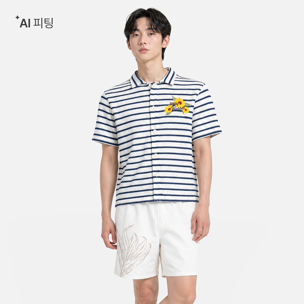 배럴 BARREL X NYBG 맨 썬플라워 크로쉐 셔츠 네이비