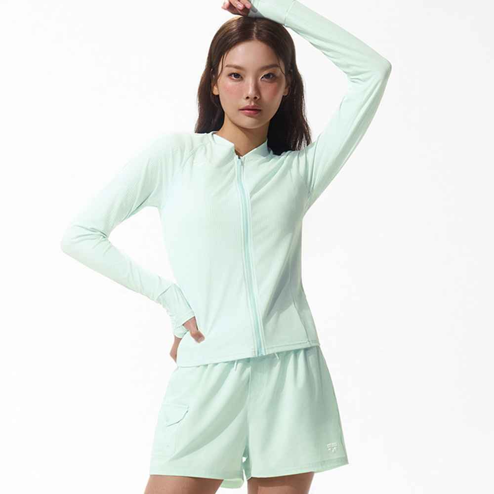 아레나 우먼 그래픽데이 슬림핏 집업 래쉬가드 라이트그린