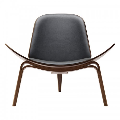 CARL HANSEN & SU00F8N CH07 Shell 라운지체어 oiled 월넛 - 블랙 래더 또르 301 Carl Hansen & Su00f8n CH07 Shell lounge chair  oiled walnut - black leather Thor 301 03642