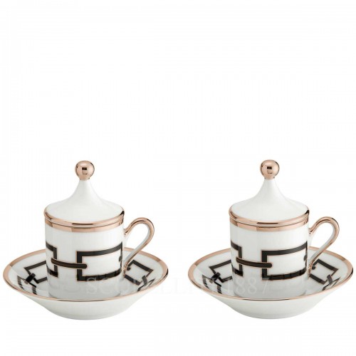 GINORI 1735 Ginori Gift Set of 2 커피잔S with Lid Catene 블랙 Ginori 1735 Ginori Gift Set of 2 Coffee Cups with Lid Catene Black 01034