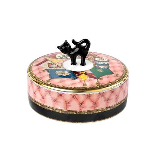 지노리 1735 Cat Round Box Ginori 01053