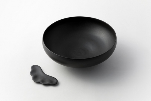 꽃자루 플레이트 면기M + 구름수저받침 (블랙), 윤석준작가