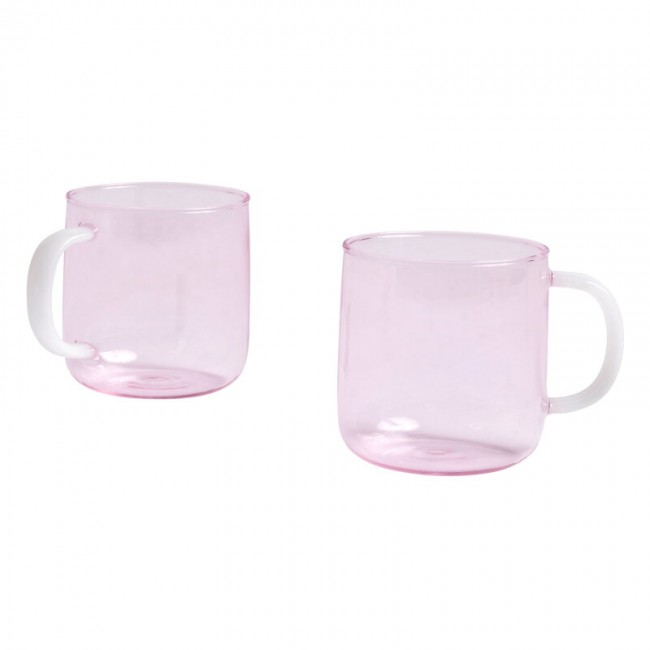 HAY 헤이 글라스 머그 2 pcs 핑크 with 화이트 handle HA541006