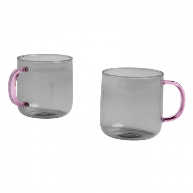 HAY 헤이 글라스 머그 2 pcs 라이트 그레이 with 핑크 handle HA541004