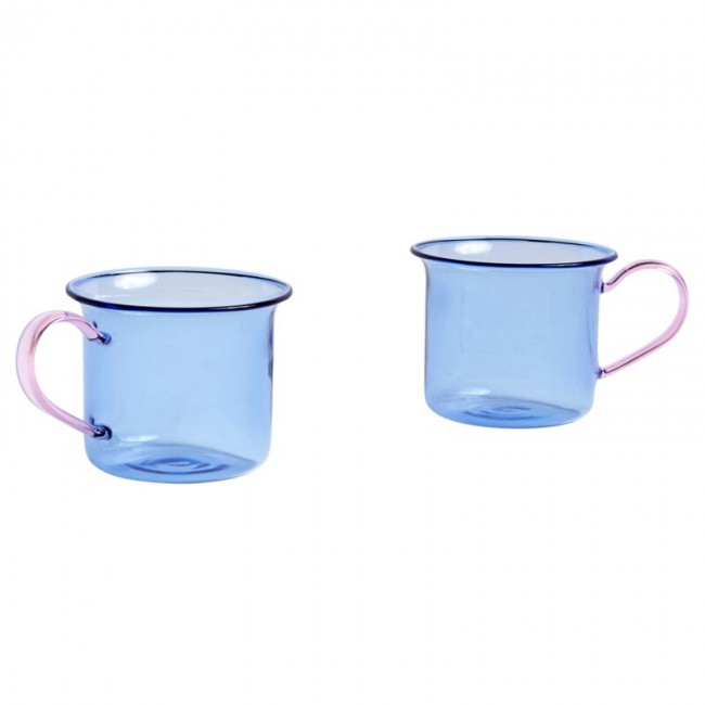 HAY 헤이 유리컵 2 pcs light 블루 with 핑크 handle HA541000