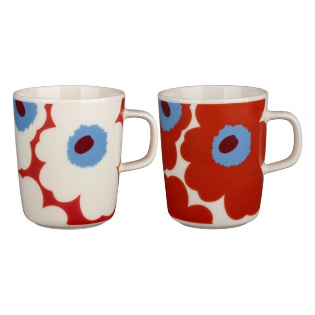 MARIMEKKO 마리메꼬 Oiva - Unikko 머그 2 5 dl pcs 화이트 red light 블루 MA071689-135