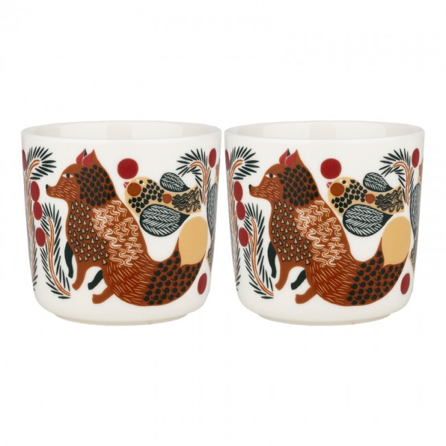 MARIMEKKO 마리메꼬 Oiva - Ketunmarja 커피잔 w/o handle 2pc 화이트-BROWN-D.그린 MA071335-186