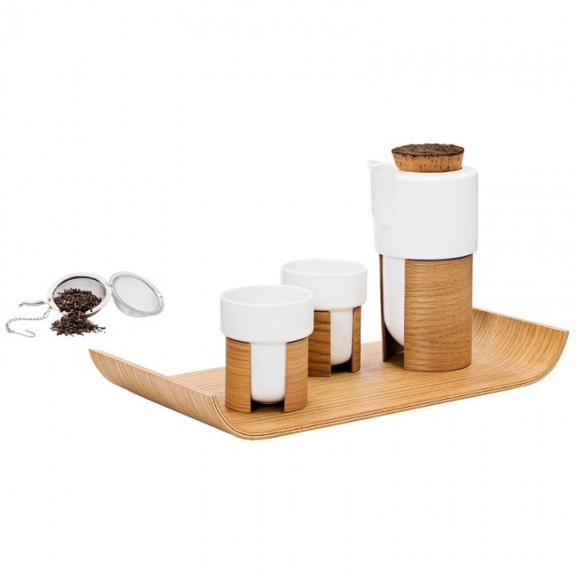 Tonfisk Design Warm 티 세트 화이트 - oak cork lid TFTNE007K